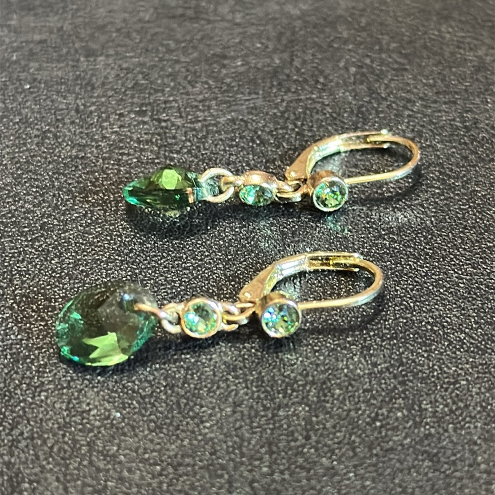 AB Crystal Green Dangle Lever Back Earrings